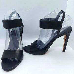 Vince Genna Double-Strap Black Leather High Heel Sandals Womens Size 8.5M